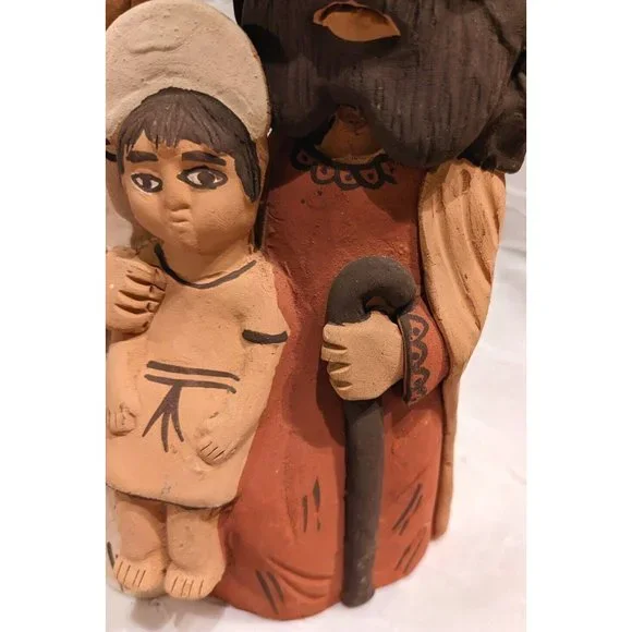 Vtg Pottery Peruvian Clay Folk Art Mary Joseph Baby Jesus Nativity Statue 9" - Picture 14 of 16